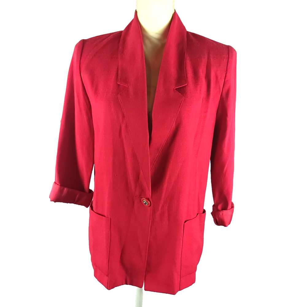 Sag Harbor Petite Women's Red Blazer Jacket Size 10 Pockets Business Careersag - Picture 6 of 6